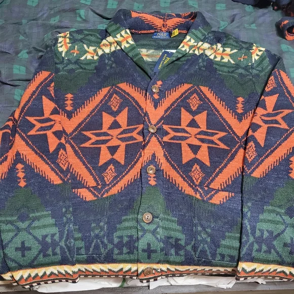 S O L D.Polo Ralph Lauren Southwestern Aztec Native Multi Shawl Cardigan Sweater - Picture 12 of 12